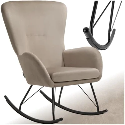 Afbeelding van tectake® Swing Schommelstoel Fluwelen Fauteuil met Stalen Glijders en Extra Dik Zitkussen Scandinavisch Design, Onderhoudsvriendelijk Ergonomisch beige /zwart