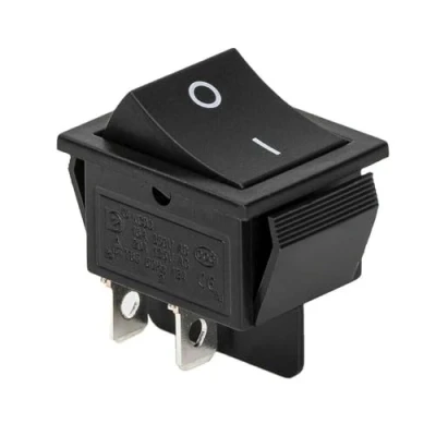 Afbeelding van tuimelschakelaar, apparaatschakelaar 4 pins 16A 250VAC 125V 20A AC, (6V 9V 12V 24V AC/DC) zwart rechthoekig inbouwgrootte 28 x 21 mm, 2 polig AAN/UIT