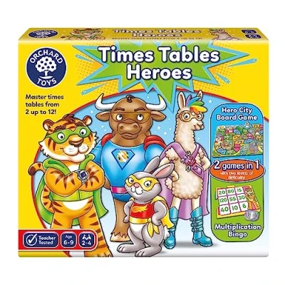 Afbeelding van Orchard Toys Times Tables Heroes Bordspel om tafels te oefenen Leer vermenigvuldigen vanaf 6 jaar
