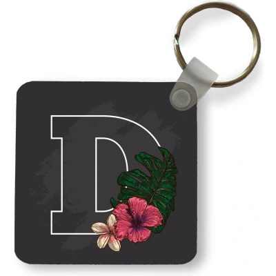 Afbeelding van Sleutelhanger Uitdeelcadeautjes Een illustratie van de letter D met bloemen Plastic