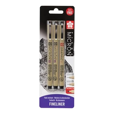 Afbeelding van Sakura Pigma micron set Zwart 01, 05 &amp; gratis graphic pen