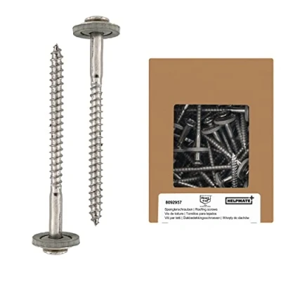 Afbeelding van HELPMATE Spenglerschroeven 4,5 x 65 mm, 50 stuks, DIN 7995, roestvrij staal A2, PZ2, dakdekkerschroeven, lenskop, met plaat en EPDM Di, zilver, mm