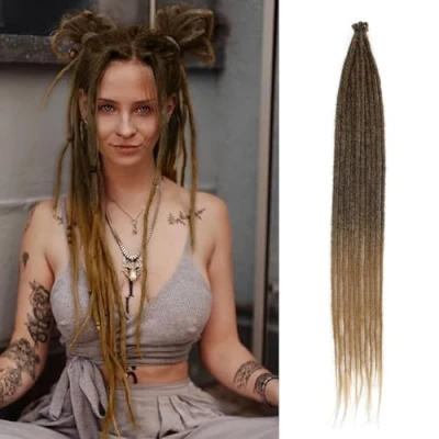 Afbeelding van Dreadlock Extensions 24 Inch Synthetische Hippie Single Ended Dreads 10 Strengen Ombre Bruin 0.6 cm Breedte Loc Reggae stijl Crochet Hair voor Vrouwen(SE Strands 24inch, 4/27)
