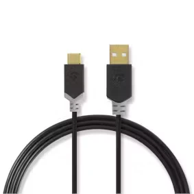 Afbeelding van USB A naar C kabel 1 meter 2.0 (100% koper, Antraciet)