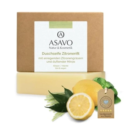 Afbeelding van ASAVO Premium natuurlijke zeep citroenfit BIO, handgemaakte met biologische karitéboter, de geur van citroengras en munt, veganistisch, 95 g