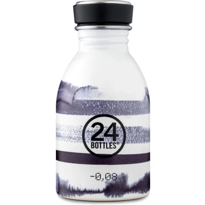 Afbeelding van Waterfles Zwart Stripes 250 Ml RVS 24Bottles Silk Collection 6,5 X 13,7 Cm