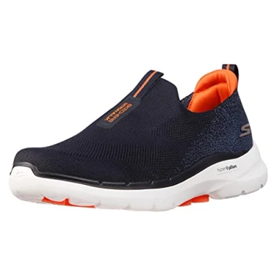 Afbeelding van Skechers Heren Go Walk 6 Sneaker, Navy Oranje, 8 X Wide