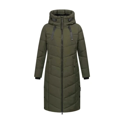 Afbeelding van Navahoo dames winterjas (XS 3XL) waterafstotend, gedeeltelijk met teddybont, 4 zakken, gewatteerde jas capuchon, warme voor N009, olijfgroen, S