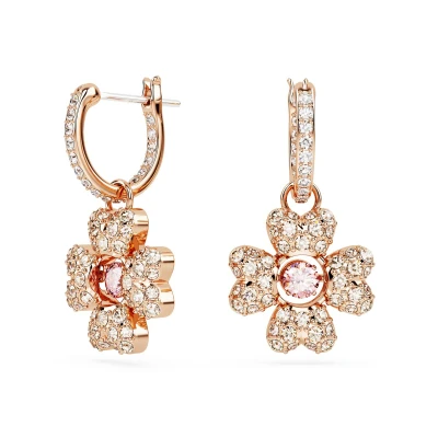 Afbeelding van Swarovski 5674212 Oorhangers Idyllia Klavertje rosekleurig wit roze 1,4 x 2,5 cm