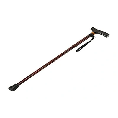 Afbeelding van Wandelstok, inklapbaar, houten handvat van walnoothout, lang, zwart