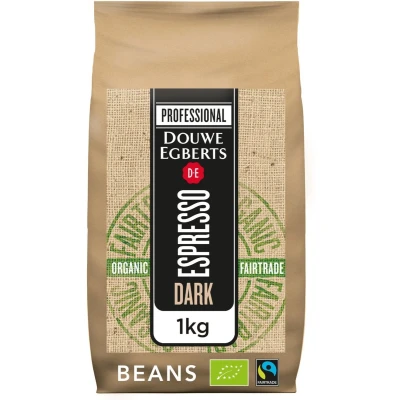 Afbeelding van Koffie Douwe Egberts espresso bonen dark roast Organic &amp; Fairtrade 1kg