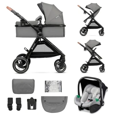 Afbeelding van Kinderkraft ESME 3 in 1 Kinderwagen Elegante Ontwerp Omvormbare Wiegbak naar Buggy TRAVEL SYSTEM met Autostoel en Adapteren Geveerde TPE Wielen Compacte Opvouwbaarheid Accessoires Inbegrepen Moonlight Grey