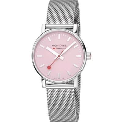 Afbeelding van Mondaine MSE.35130.SM Evo2 Dames Horloge Stationsklok Saffierglas Staal Zilver Ø 35 mm 36 breed Quartz Druksluiting