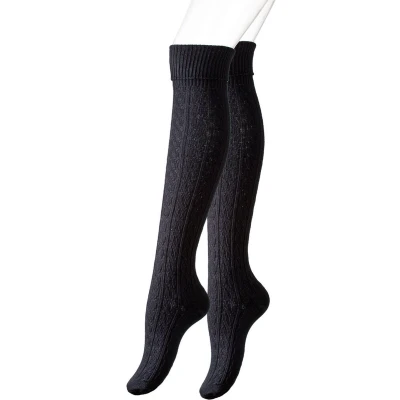 Afbeelding van Yenita Dames Kniekousen Kabelpatroon Zwart One Size 1 paar