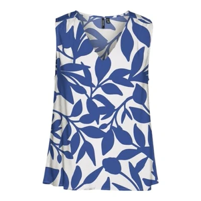 Afbeelding van VERO MODA Vmeasy Joy S/L V Neck Top WVN Ga Blouse voor dames, Sneeuwwit/Aop: alisa Mazarine Blue, M