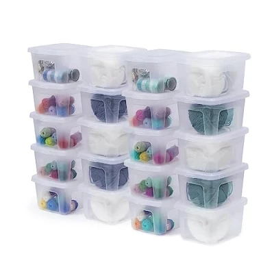 Afbeelding van Iris Ohyama, kleine Plastic opbergdozen met gebogen deksel en clipsluiting, 2L, Set van 20, Nestbaar, Stapelbaar, BPA vrij, Slaapkamer, Kantoor, Woonkamer, MCB 2, helder