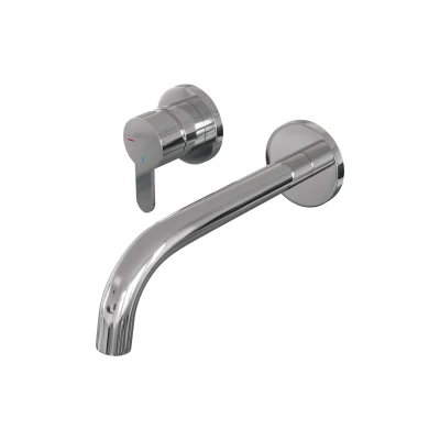 Afbeelding van Brauer Chrome Edition Wastafelmengkraan inbouw gebogen uitloop rechts hendel plat smal model D2 chroom