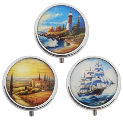 Afbeelding van Set van 3 pillendoosjes medicijnbox tablettenbox pillendoos (landschap, vuurtoren, schip)