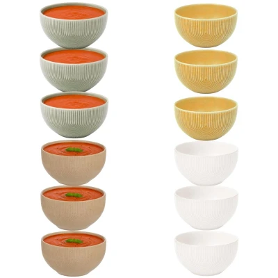 Afbeelding van Soepkommen Memphis - D14 cm groen / geel beige/ wit 12x stuks