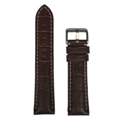 Afbeelding van Horlogeband 22mm Bruin ( Wit Stiksel ) Echt leer in croco print Roestvrijstalen gesp