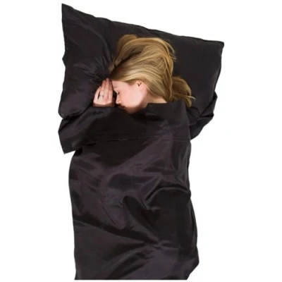 Afbeelding van Lifeventure Silk Ultimate slaapzak Liner Lichtgewicht reis en kampeerlaken om alleen te gebruiken of warmte toe voegen aan met Polygiene geurcontrole, zwart, rechthoek (185 x 90 cm)