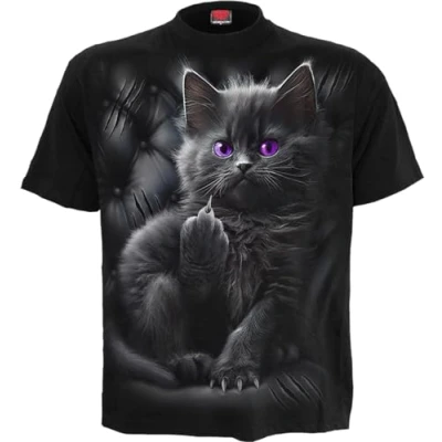Afbeelding van Spiral Cattitude T shirt met print op de voorkant Zwart, 4XL