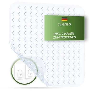 Afbeelding van SilverRack Douchemat, antislip, machinewasbaar en schimmelbestendig, 53 x cm (transparant ruiten), antislipmat, douche, BPA vrij, voor kinderen, badmat,
