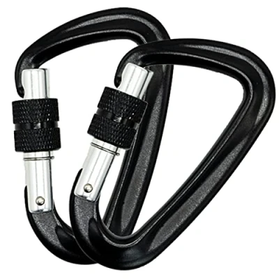 Afbeelding van Karabijnhaak met schroefsluiting, 1200 kg/12 kN, zware belasting, sleutelhanger, schroefkarabijnhaak, zwart, voor kamperen, vissen, wandelen, hangmat of reizen