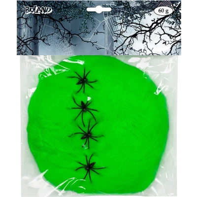 Afbeelding van Boland decoratie spinnenweb/spinrag met spinnen 60 gram lichtgroen Halloween/horror versiering Feestdecoratievoo