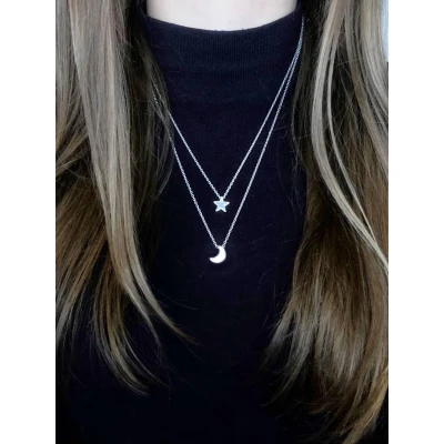 Afbeelding van Joboly Ster en Maan Multilayer Ketting Dames Zilverkleurig 45 cm