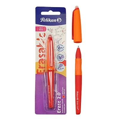 Afbeelding van Pelikan Erase 2.0 Ergonomische uitwisbare balpen, rode inkt, voor rechts en linkshandigen, school, vormvaste M punt, vulling, navulbaar