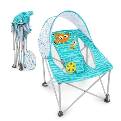 Afbeelding van Bright Starts Disney Finding Nemo Pop &#039;n Chill Reisstoeltje, gebruik binnen en buiten, autostoel met kap UPF 50+, blauw, van 0 tot 6 maanden