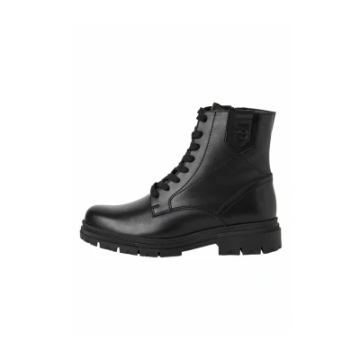 Afbeelding van Tamaris Enkellaarsjes met plateauzool, Dames, Maat: 38, Black leather Schoenen