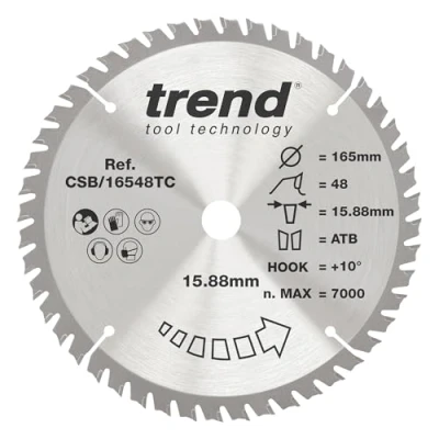 Afbeelding van Trend CraftPro TCT cirkelzaagblad met dunne kerf, 165 mm diameter x 48 tanden 15,88 asgat, wolfraamcarbide getipt, CSB/16548TC