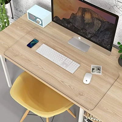 Afbeelding van YURO Transparante PVC BUREAU PAD, 50 x 30 cm, antislip waterdicht schrijfblok voor bureau, grote toetsenbord muis laptopmat, beschermer met ronde rand