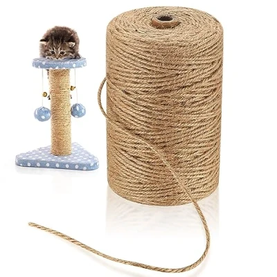 Afbeelding van Natuurlijk jute koord, 3 mm x 200 m touw, sisaltouw, tuinkoord, pakketkoord, henneptouw, knutselkoord, scheurvast voor doe het zelf knutselen, krabboom, kunstnijverheid, tuinieren, decoreren