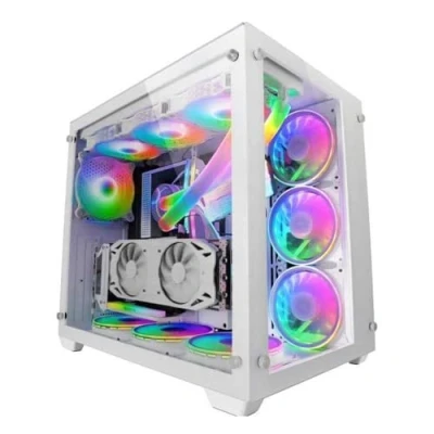 Afbeelding van MARSGAMING MCV3W Gaming MCV3 Wit Custom XXL E ATX Tower Voor en Zijruiten Gehard Glas Modulaire Dubbele Kamerconstructie