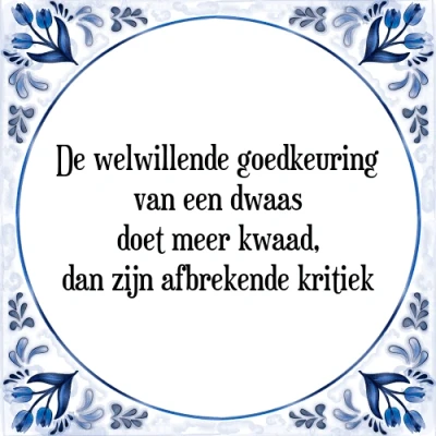 Afbeelding van De welwillende goedkeuring van een dwaas doet me Tegeltje + Spreuk