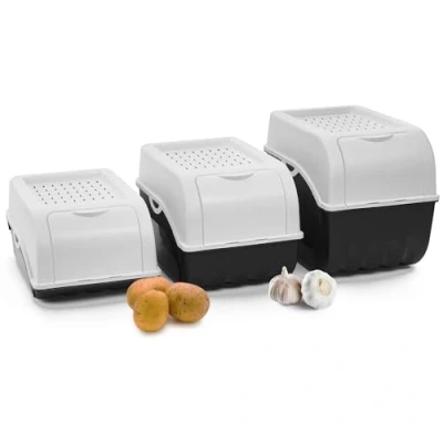 Afbeelding van Novaliv Set aardappelopbergdozen set, 3,5 l + 5 9 l, aardappeldozen, groentedozen, stapelbare uienboxen, fruitcontainer, vershouddozen, wit