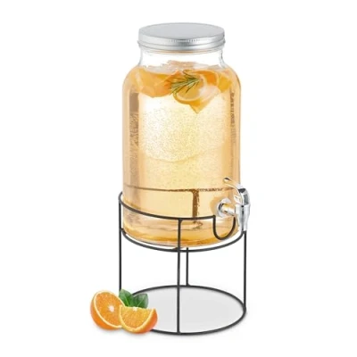 Afbeelding van drankdispenser met houder tapkraan &amp; deksel 6 liter glas limonadetap transparant
