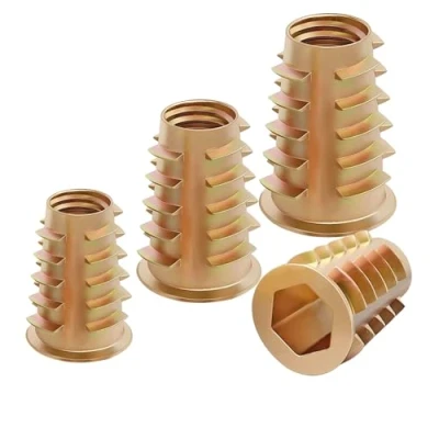 Afbeelding van Qrity 20 stuks zeskantmoeren met schroefdraad van zinklegering, M6 x 15 mm platte kopschroefdraad, zelftappende inzetstukken, laddermoeren voor houten meubels