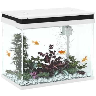 Afbeelding van PawHut Aquarium, 41 Liter Glas Aquarium mit Filtersystem, LED Lichtern, Wasserpumpe, Kompaktes für verschiedene Fischarten, Weiß