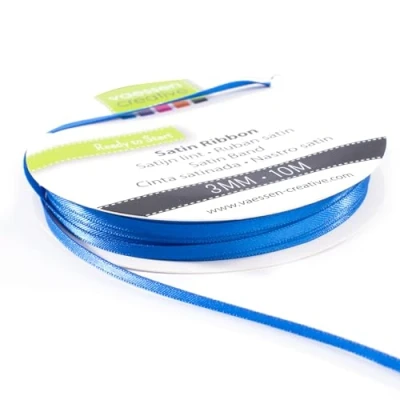 Afbeelding van Vaessen Creative 301002 0013 Satijnen lint blauw, 3 mm x 10 meter, lint, decoratief cadeaulint en stoffen voor bruiloft, doop verjaardagscadeaus,