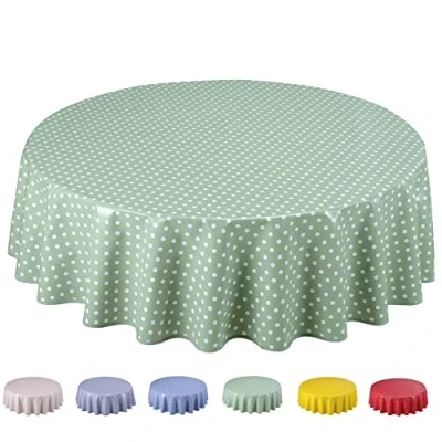 Afbeelding van Home Direct Wasdoek tafelkleed, afwasbaar, rond, 160 cm, kleine stippen, saliegroen