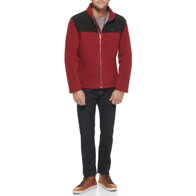 Afbeelding van Tommy Hilfiger Heren Classic Zip Front Polar Fleece Jacket (normale en grote lange maten) (, Zwart/Rood, XL