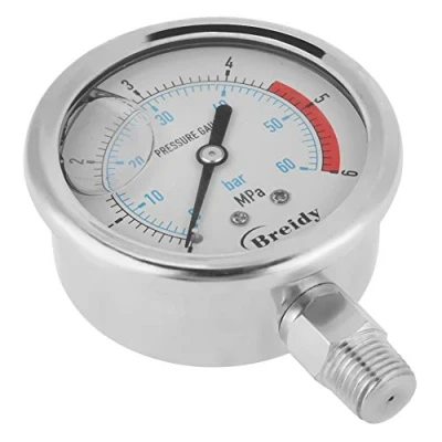 Afbeelding van manometer, drukmeter, 0 ?60 bar, ?6 MPa, 60 mm, hydraulische druk, met metalen behuizing, 1/4 inch NPT montage onder.