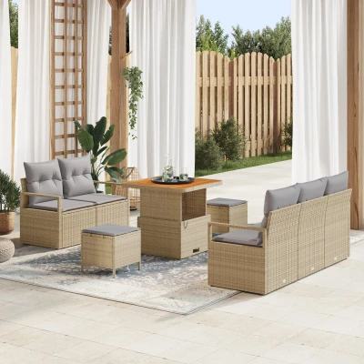 Afbeelding van vidaXL 8 delige Tuin Sofa Set met Kussens Beige Poly Rattan Acacia