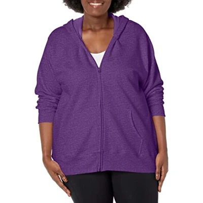 Afbeelding van JUST MY SIZE Fleece hoodie met ritssluiting voor dames, EcoSmart Midweight Sweatshirt capuchon, Violet Splendor Heather, 4X Big