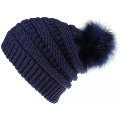 Afbeelding van ASTRADAVI Pom Beanie Hat Muts Dames Pompon Warme Winter Mutsen Skimutsen Marineblauw