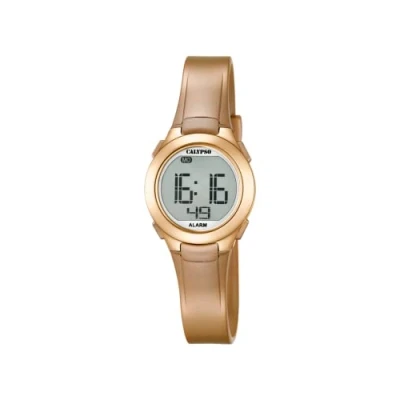 Afbeelding van Calypso Unisex digitale klok met LCD display en kunststof armband in goudkleur K5677/3, LCD/goud, Riem